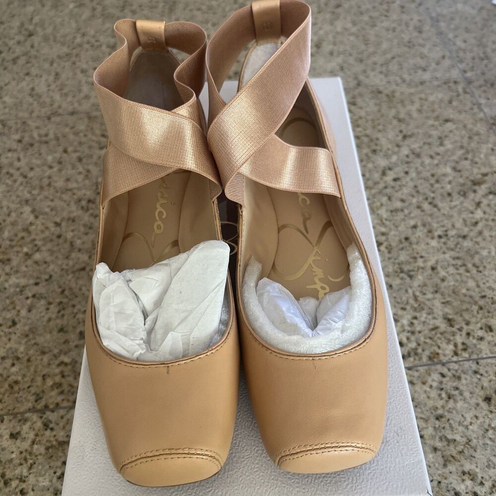 Jessica Simpson Mandalaye Criss-Cross Ballet Flats Size 6 Natural Sleek Leather - Picture 2 of 9